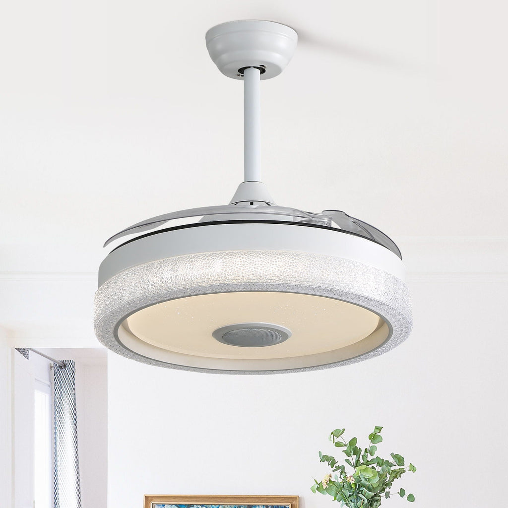 36W LED Retractable-Blade Ceiling Fan – White