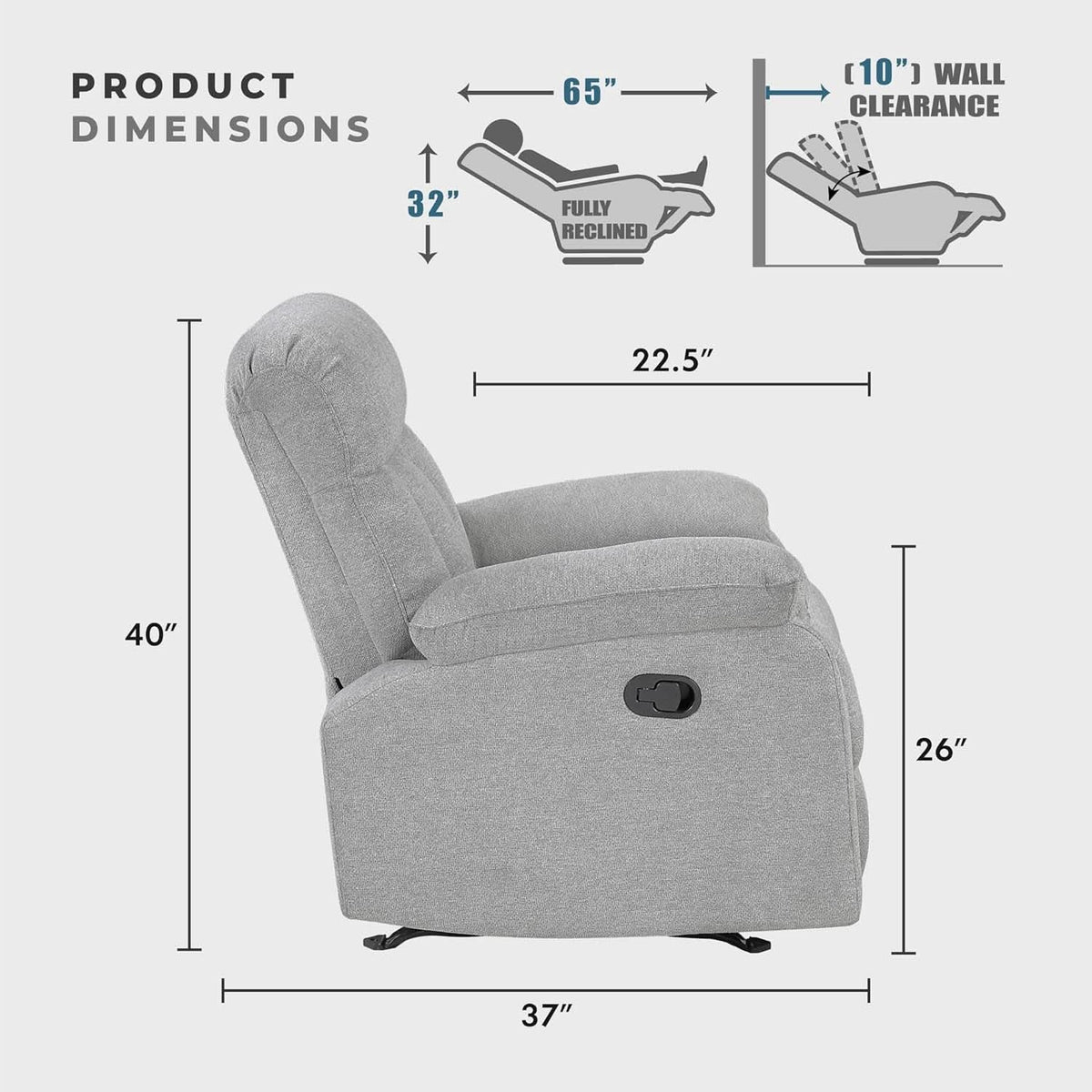 Gray Chenille Double Recliner Sofa Durable Upholstery