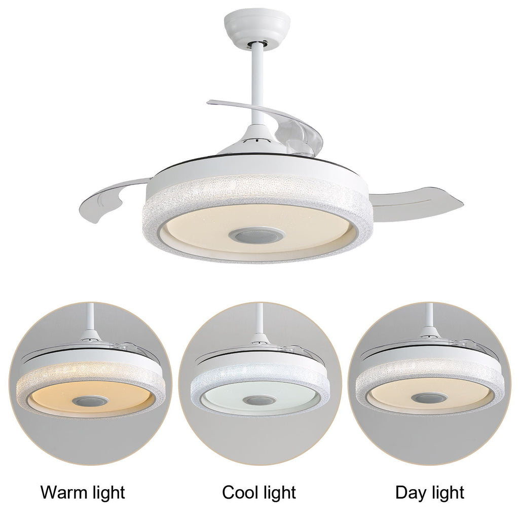 36W LED Retractable-Blade Ceiling Fan – White