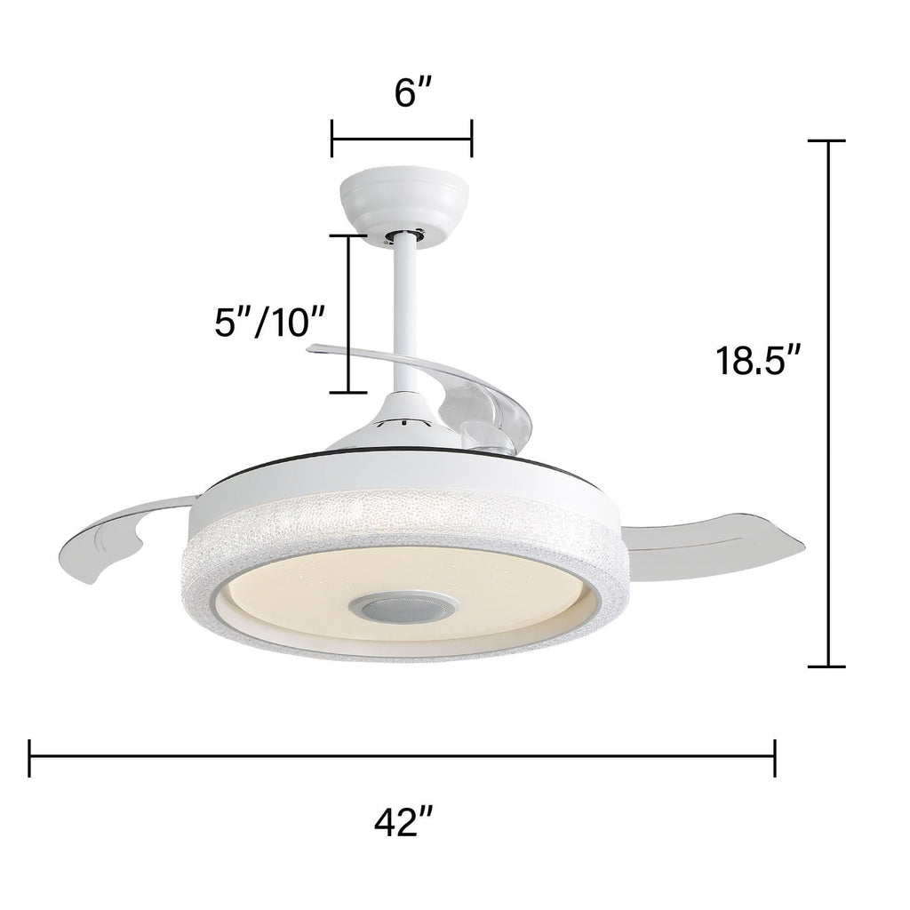 36W LED Retractable-Blade Ceiling Fan – White