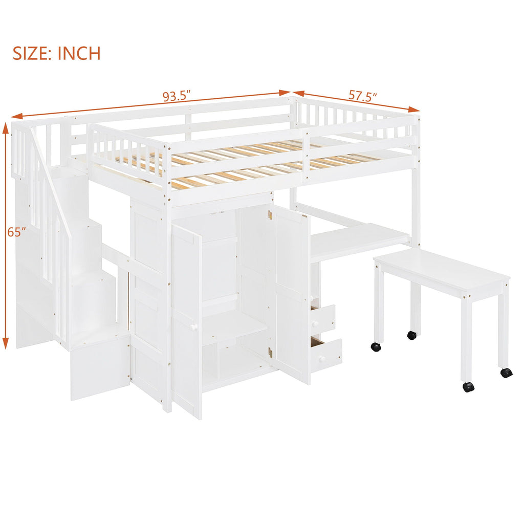 Multifunctional Loft Bed with Desk & Wardrobe
