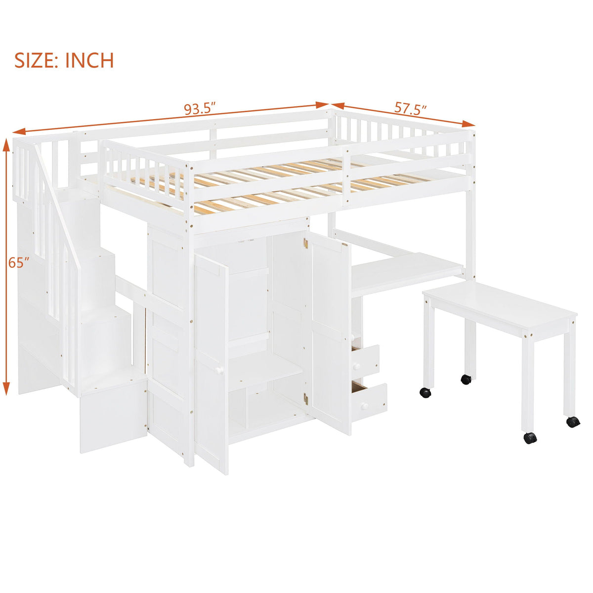 Multifunctional Loft Bed with Desk & Wardrobe
