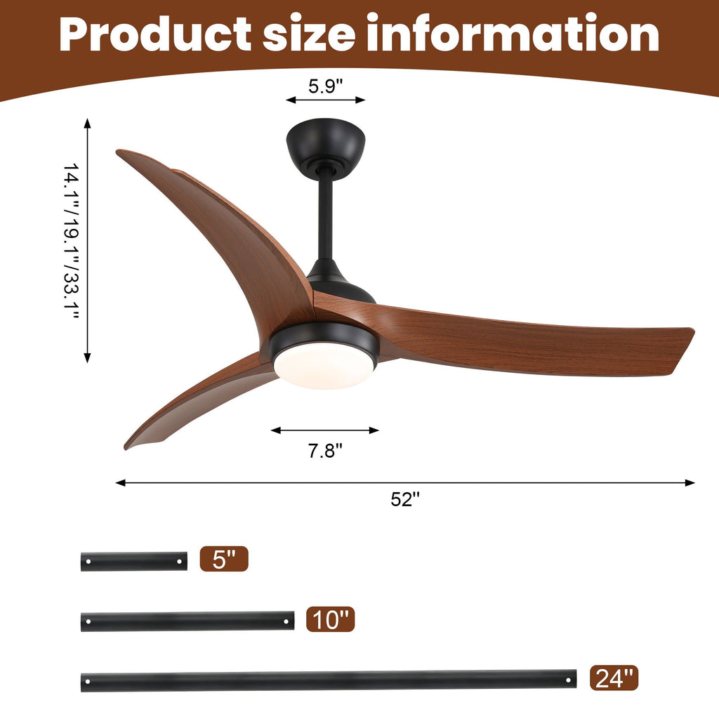 3-Blade Dimmable Ceiling Fan with Remote – Black