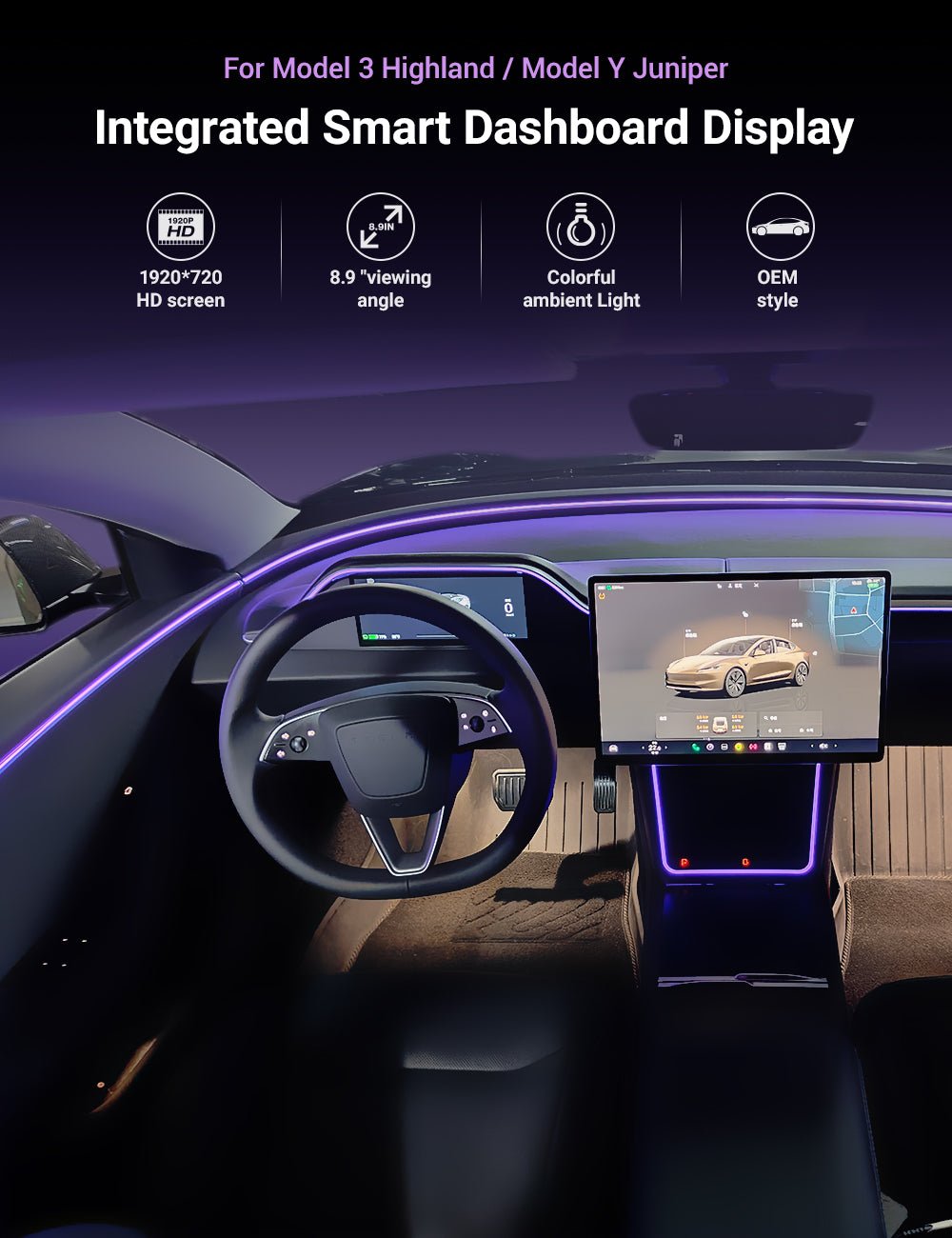 TESERY 8.9" Dashboard Display for Tesla Model 3/Y